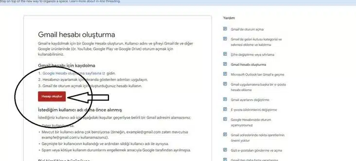 Gmail Hesap oluşturma